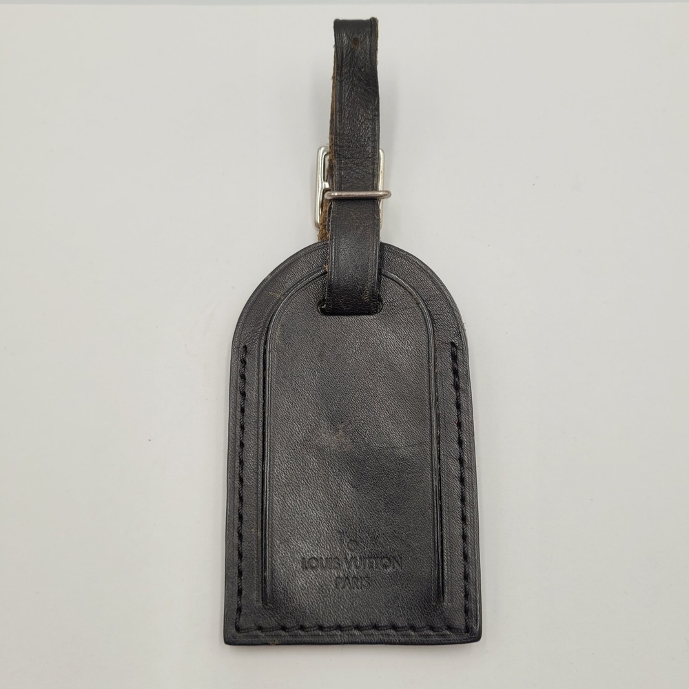 Louis Vuitton Black Taiga Leather Luggage Tag Silver Hardware Name ID Holder